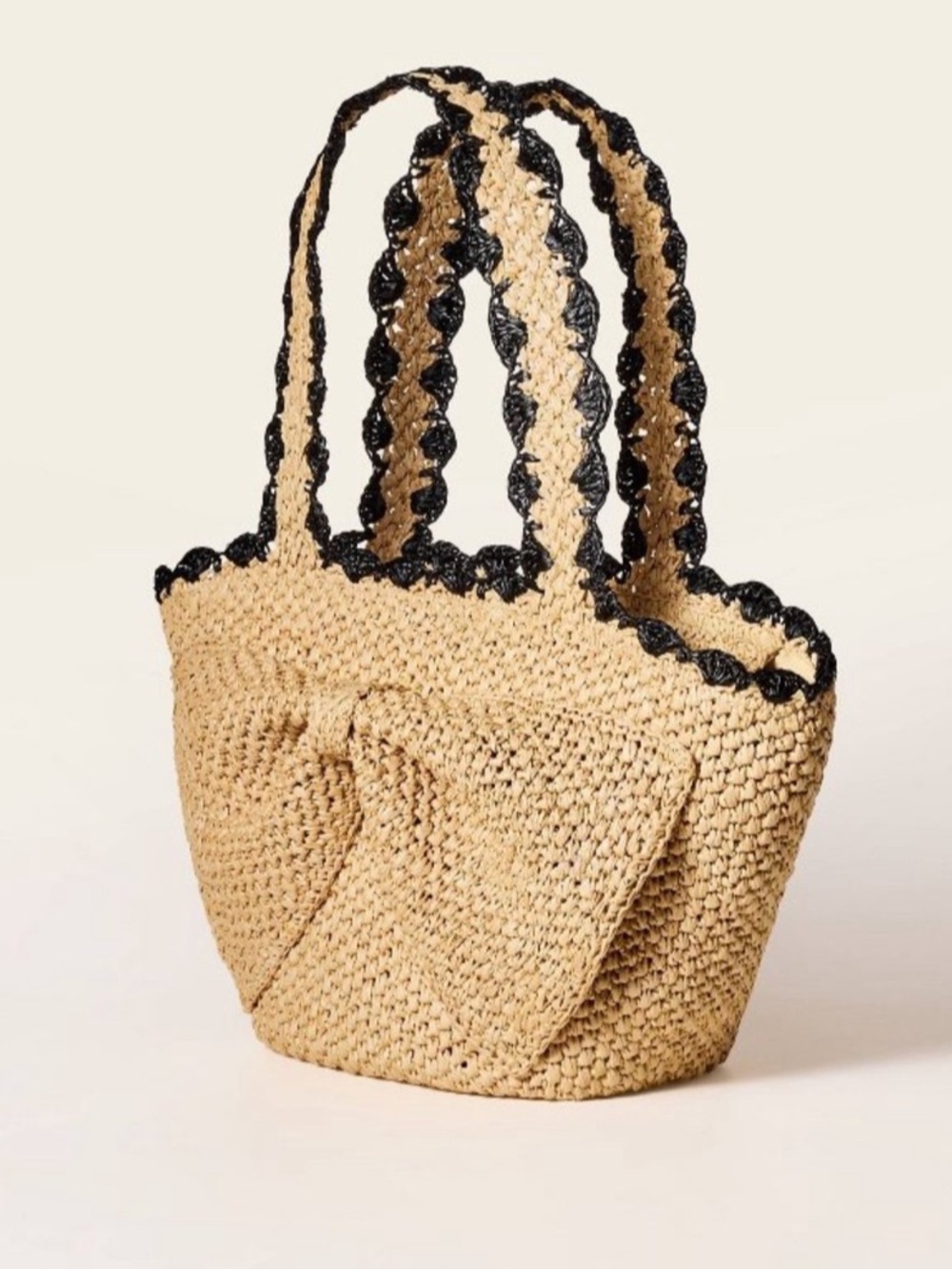 Kate Spade x Target Raffia Bow Tote Bag in Natural with Black Trim - Picture 3 of 12